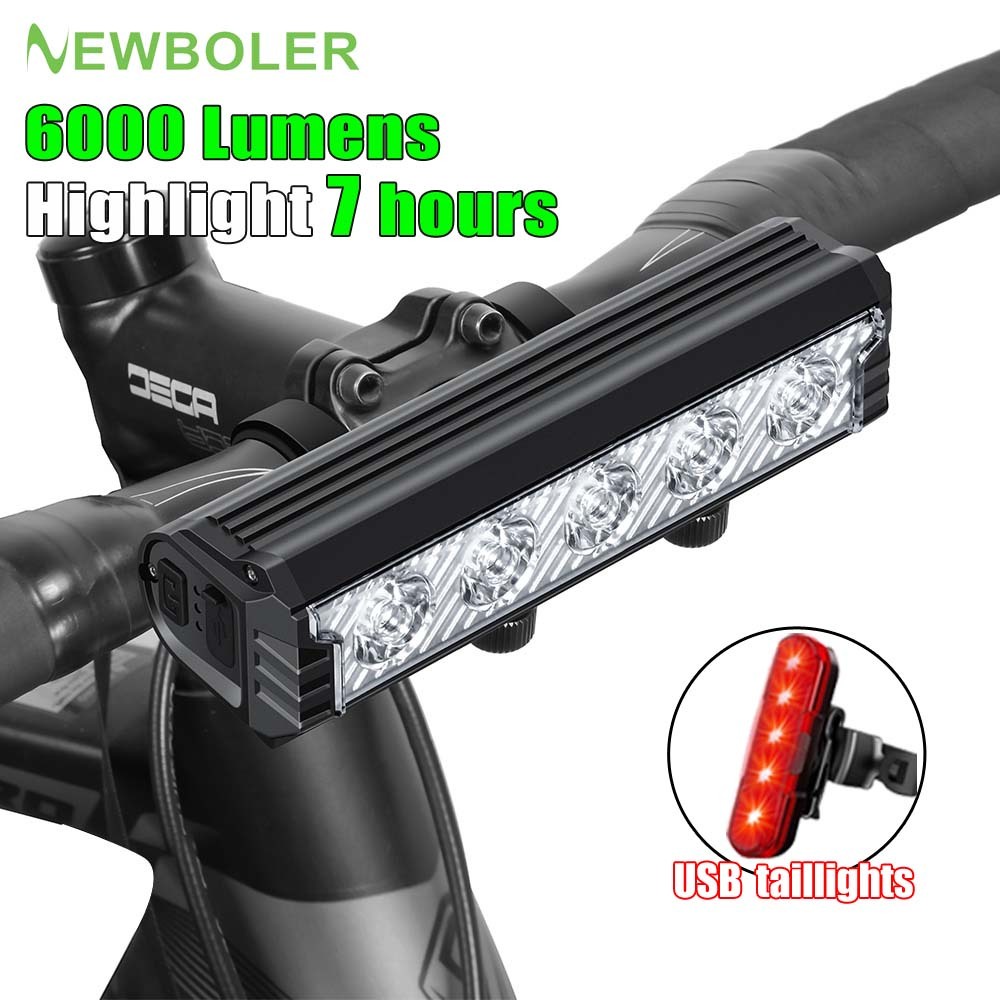 Newboler ไฟฉาย Led 5 ดวง อะลูมิเนียม 6000 ลูเมน สว่างมาก กันน้ํา ชาร์จไฟได้ สําหรับติดด้านหน้ารถจักรยาน