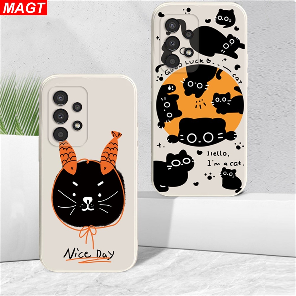 เคสโทรศัพท์มือถือ ลายตัวอักษร แมวดํา สําหรับ Samsung A24 A14 M23 A04S A13 A03S A23 A53 A73 A33 A22 A21S A12 A02S A11 A51 A10 A30 A50 A52 A20S A10S M12 J4 Plus J7