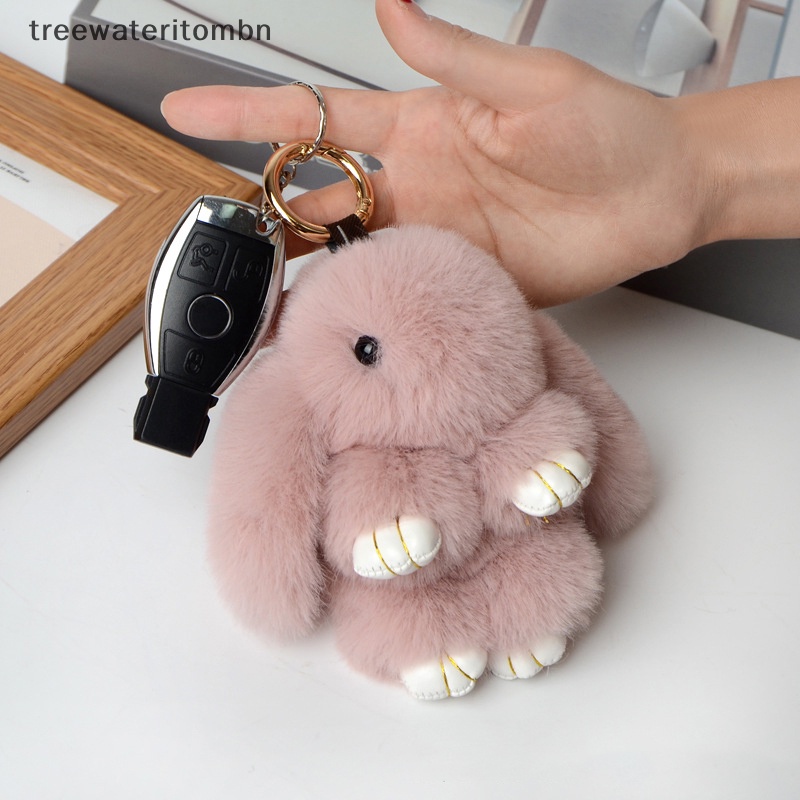 Tt พวงกุญแจแหวนปุยจริง Pompon กระต่าย Trinket Charm น่ารักพวงกุญแจบนกระเป๋าจี้กุญแจรถ mbn
