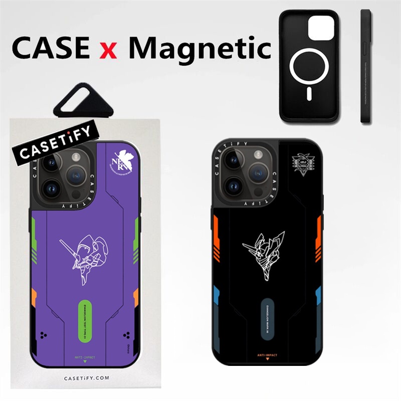 Casetifg อะนิเมะ EVANGELION EVA แม่เหล็กชาร์จกระจกเคสโทรศัพท์พร้อมกล่องสําหรับ iPhone 16 12 13 14 15 Pro Max 15 14 16 Plus หรูหราปลอกซิลิโคนกันกระแทกปกป้องปกแข็ง