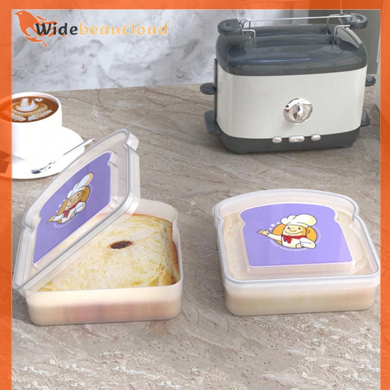 Widebeaucloud Toast Shaped กล่องอาหารกลางวันแบบพกพาพร้อมฝาปิดขนมปังปิ้งกล่องแซนวิชห้องครัวปิกนิกกลางแจ้งกล่องเบนโตะความจุขนาดใหญ่