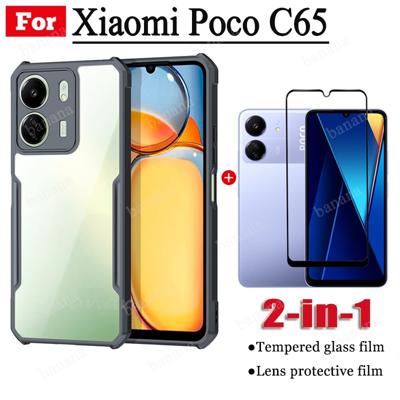 2in1 POCO C65 C 65 C6 5 เคสกันกระแทก ใส แข็ง และกระจกนิรภัย ป้องกันหน้าจอ