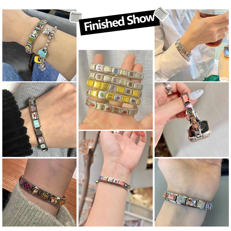 2026 ใหม่ไทเทเนียมเหล็กสีดําตัวอักษรภาษาอังกฤษ ใหม่แฟชั่นอิตาเลี่ยน Charm Links สําหรับสร้อยข้อมือ Fit 9 มม. DIY ทํา - รูปที่ 7