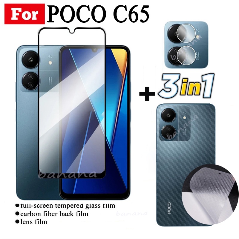 3 IN 1 POCO C65 ฟิล์มกระจกนิรภัย แบบเต็มจอ สําหรับ PocoC65 C 65 เลนส์กล้อง กระจกกันรอยหน้าจอ และฟิล์