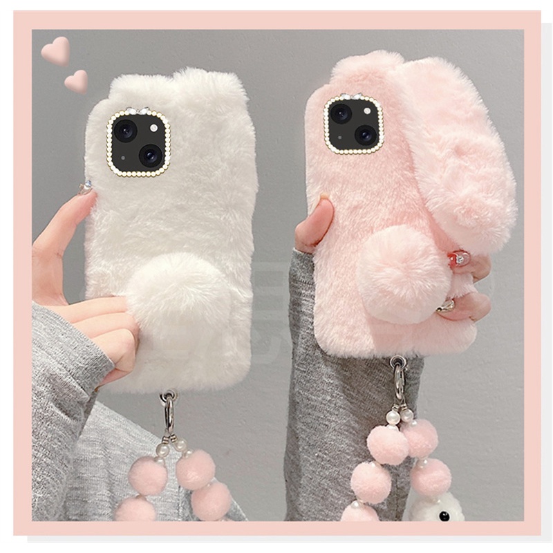เคสโทรศัพท์มือถือ ผ้ากํามะหยี่ขนนิ่ม แต่งหูกระต่าย 3D พร้อมสายคล้อง สําหรับ OPPO Find X2 X3 X5 Pro F3 F5 F7 F9 F11 F17 F19 F21 Pro