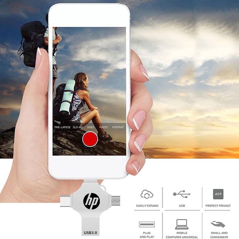 Hp แฟลชไดรฟ์ 2TB 4 IN 1 OTG ความเร็วสูง USB3.0 ดิสก์ U ที่เก็บข้อมูลโทรศัพท์ เมมโมรี่สติ๊ก กันน้ํา สําหรับโทรศัพท์ แท็บเล็ต Android PC