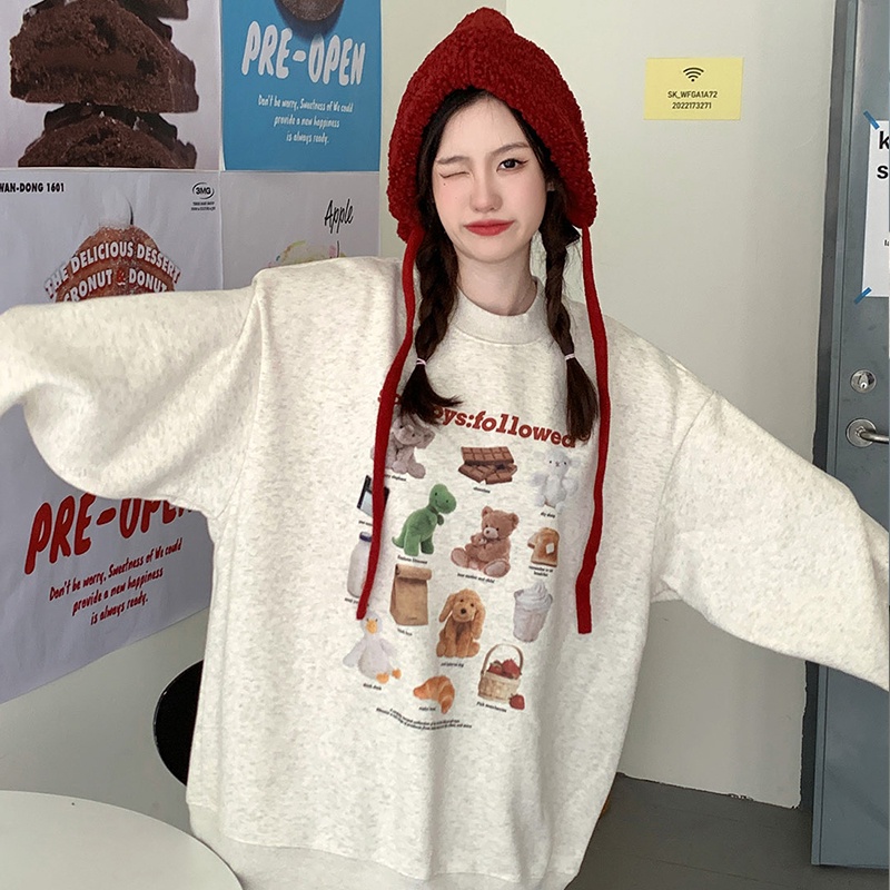 เสื้อกันหนาวแขนยาวลําลอง คอกลม ผ้ากํามะหยี่ แบบหนา พิมพ์ลายตัวอักษร สีเทาอ่อน แบบเรียบง่าย สําหรับผู้ชาย และผู้หญิง ไซซ์ M-3XL 2023