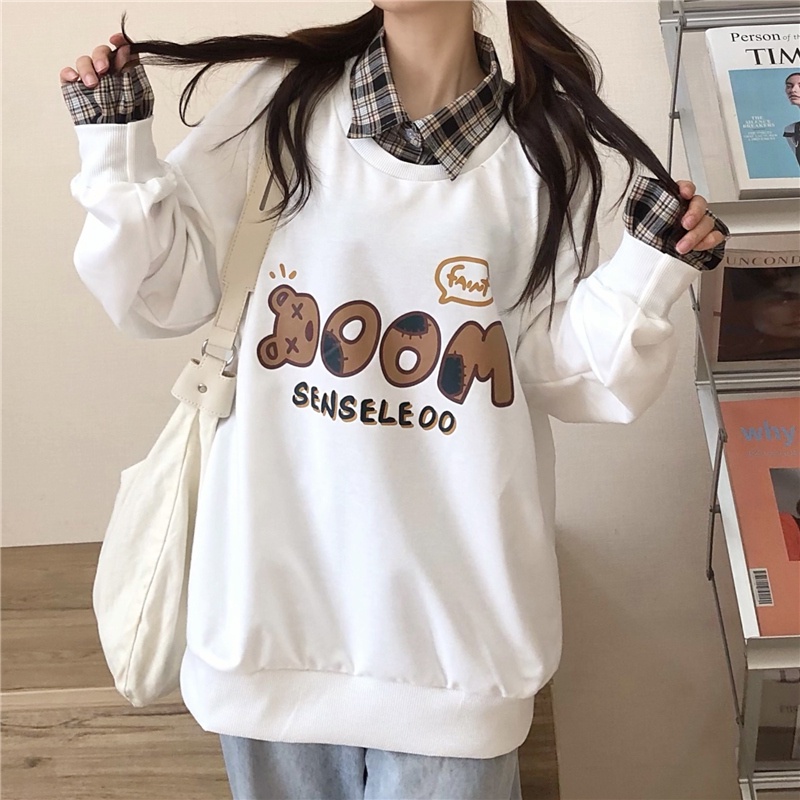 Floerns เสื้อเบลาส์ลําลอง คอปกตุ๊กตา ลายสก๊อต แฟชั่นสไตล์เกาหลี สําหรับผู้หญิง