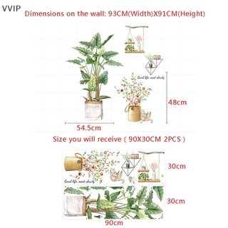 Vvth สีเขียวใบสติ๊กเกอร์ติดผนังสําหรับห้องนั่งเล่นตกแต่งรูปลอกผนังพืชเขตร้อน DIY เด็กประตูภาพจิตรกรรมฝาผนัง QDD