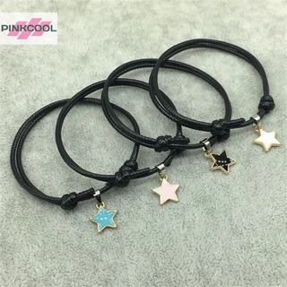 Pinkcool 2 ชิ้น / เซต แฟชั่น คู่รัก สร้อยข้อมือ เชือกสีดํา จี้หัวใจ สร้อยข้อมือ สําหรับผู้หญิง ผู้ชาย คู่รัก สร้อยข้อมือ เครื่องประดับ ของขวัญ ขายดี