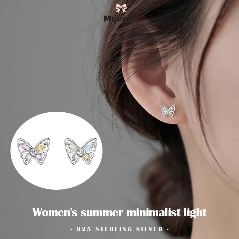 ในไทย พร้อมส่งต่างหูสตั๊ดS925เข็มเงินผีเสื้อที่มีสีสันประดับเพชรเกาหลีหรูหราแฟชั่นเครื่องประดับสำหรับผู้หญิง-Move