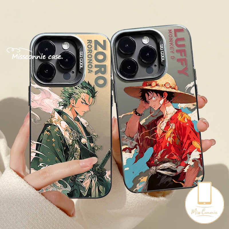 แบรนด์อินเทรนด์one PieceสําหรับIPhone 16 7 8 Plus XR 16 11 14 15 13 12 Pro Max 7Plus XS Max X SE 2020 การ์ตูนLuffy Cool Zoroหรูหราชุบโลหะ