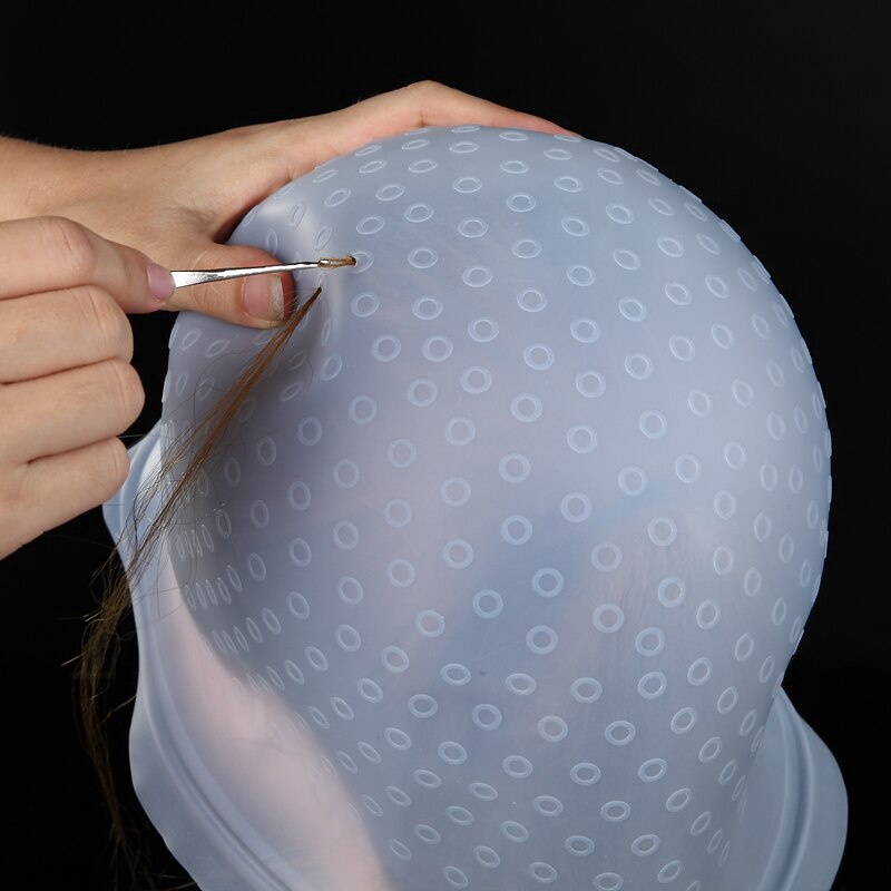 หมวกทำไฮไลท์ซิลิโคน นํามาใช้ใหม่ได้ สําหรับย้อมสีผม เข็มดึงผม #F-0040 - รูปที่ 4