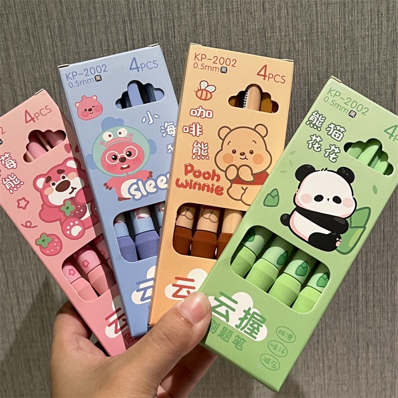 Cutie Daily Lotso loopy 4pcs 0.5mm ชุดปากกาหมึกเจล แบบนิ่ม ลายการ์ตูนหมีสตรอเบอร์รี่น่ารัก ขนาด แบบแห้งเร็ว สําหรับสํานักงาน