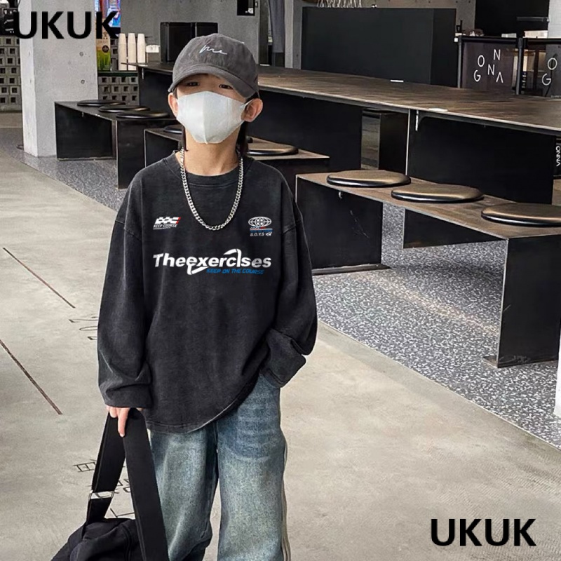 เสื้อยืดแขนยาว ผ้าฝ้ายแท้ พิมพ์ลายตัวอักษร แฟชั่นฤดูใบไม้ร่วง และฤดูหนาว สไตล์เกาหลี สําหรับเด็กผู้ชาย