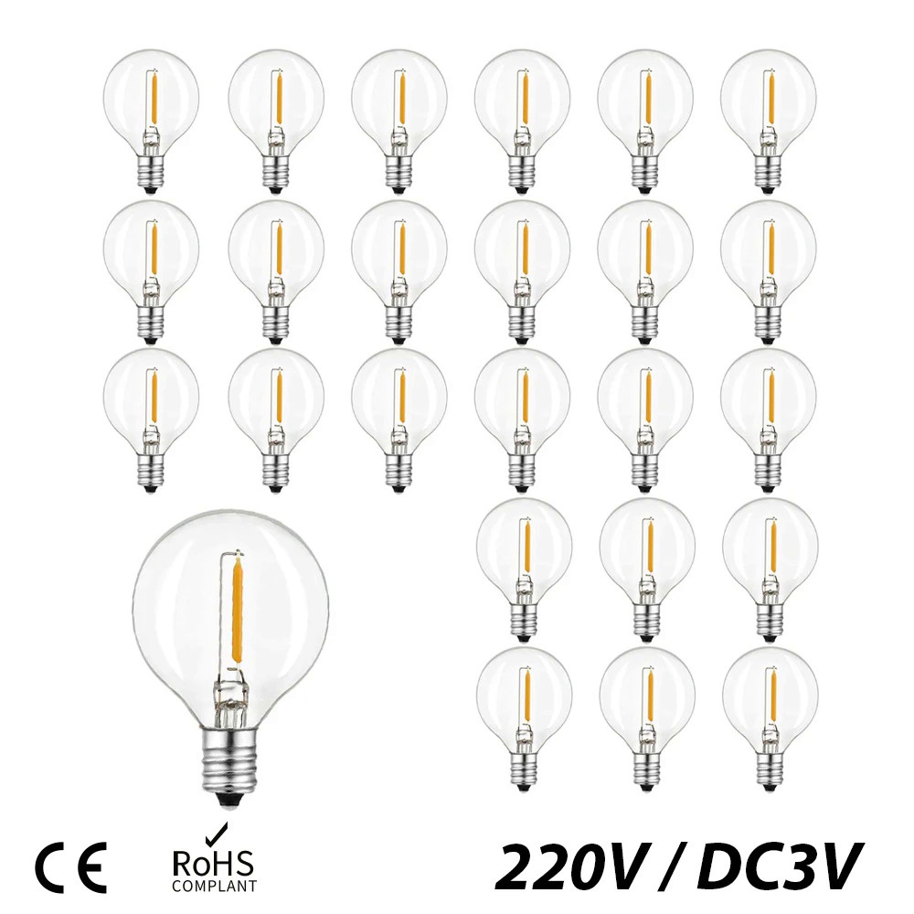 G40 1W LED String Lights Replacement Plastic Bulb E12 AC220V DC3V Warm White 2200K LED Lamps Replace