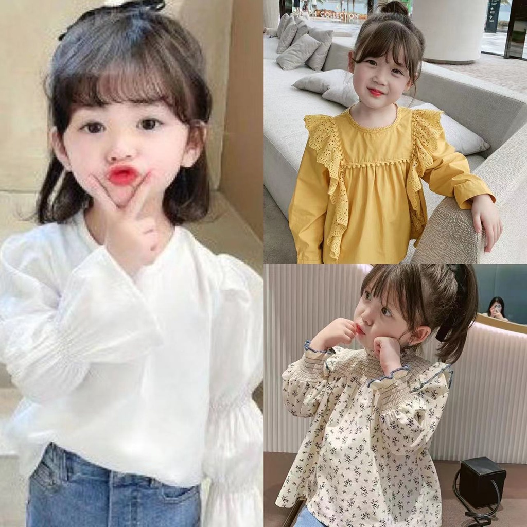 เสื้อเชิ้ตแขนยาว ลายดอกไม้ สไตล์เกาหลี แฟชั่นฤดูใบไม้ผลิ สําหรับเด็กผู้หญิง 2023 6086