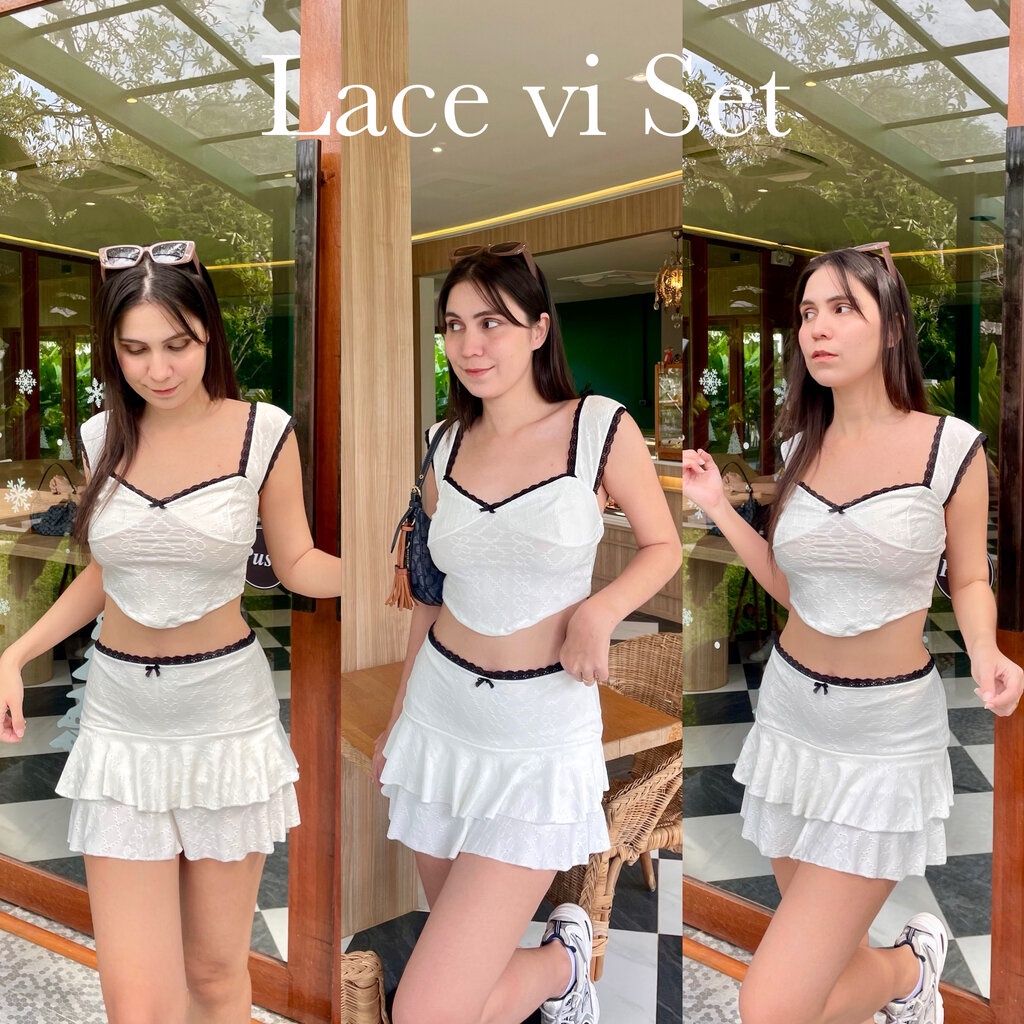 Lace Vi Set เสื้อ+กระโปรง งานลูกไม้ทั้งตัว ผ้ายืดนิ่มไม่คัน
