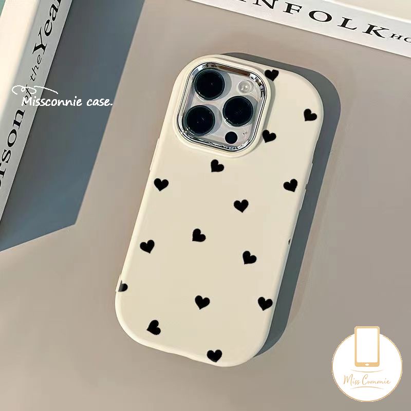 สําหรับ Vivo Y17S Y03 Y18 Y36 Y16 Y12 Y15 Y27 Y17 Y15s Y11 Y20 V25 Y20i Y35 Y21 Y33s Y91C Y22 Y02s V25E V29 Y20s Y21s สีดํา Little Love หัวใจคู ่ ชุบเลนส ์ โลหะฝาครอบ