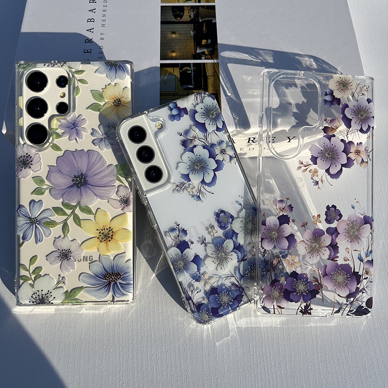 กลางแจ้งชุบดอกไม้สีม่วง IMD กรณี Hard Case กันกระแทกสําหรับ Samsung S25 S22 S22Ultra S22Plus S23 S23