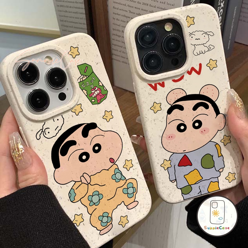 การ์ตูนดินสอสี Shinshin นุ่มย่อยสลายได้น่ารักเชลล์เข้ากันได้ iPhone 7 6 8 6S Plus 11 15 14 13 12 Pro MAX XR X XS MAX SE