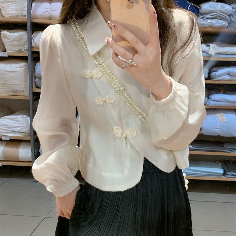 เสื้อเชิ้ตแขนยาว ติดกระดุม ระดับไฮเอนด์ แฟชั่นฤดูใบไม้ผลิ สไตล์จีน สําหรับผู้หญิง 2023