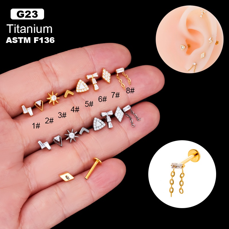 G23 ต่างหูสตั๊ดไทเทเนียม สีทอง สีเงิน 1 ชิ้น