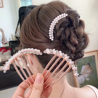 หวีเพชร ไข่มุก ห้าซี่ เรียบง่าย - เครื่องประดับผมเจ้าสาว โลหะผสม ประกายเพชร กิ๊บติดผม - หวีซาลาเปา สไตล์เกาหลี - DIY กิ๊บติดผมคงที่
