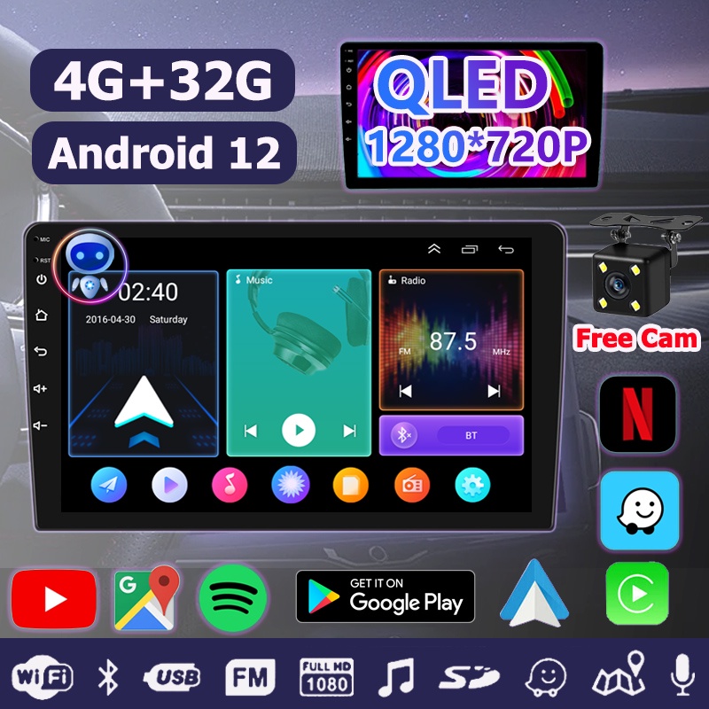 จอ android รถยนต์ QLED 1280 * 720P (4G+32G) Quad-Core จอ 2din wifi 7 9 10 นิ้ว วิทยุ fm Apple CarPlay วิทยุรถยนต์