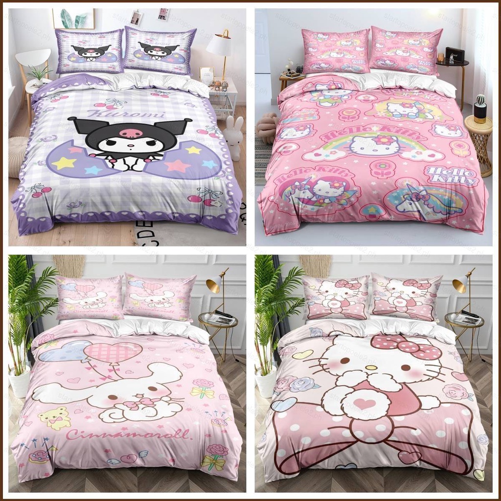 Kira ชุดเครื่องนอน ผ้าปูที่นอน ปลอกหมอน ผ้าห่ม ลายการ์ตูน Sanrio Cinnamoroll Kuromi Kitty น่ารัก สําหรับบ้าน ห้องนอน