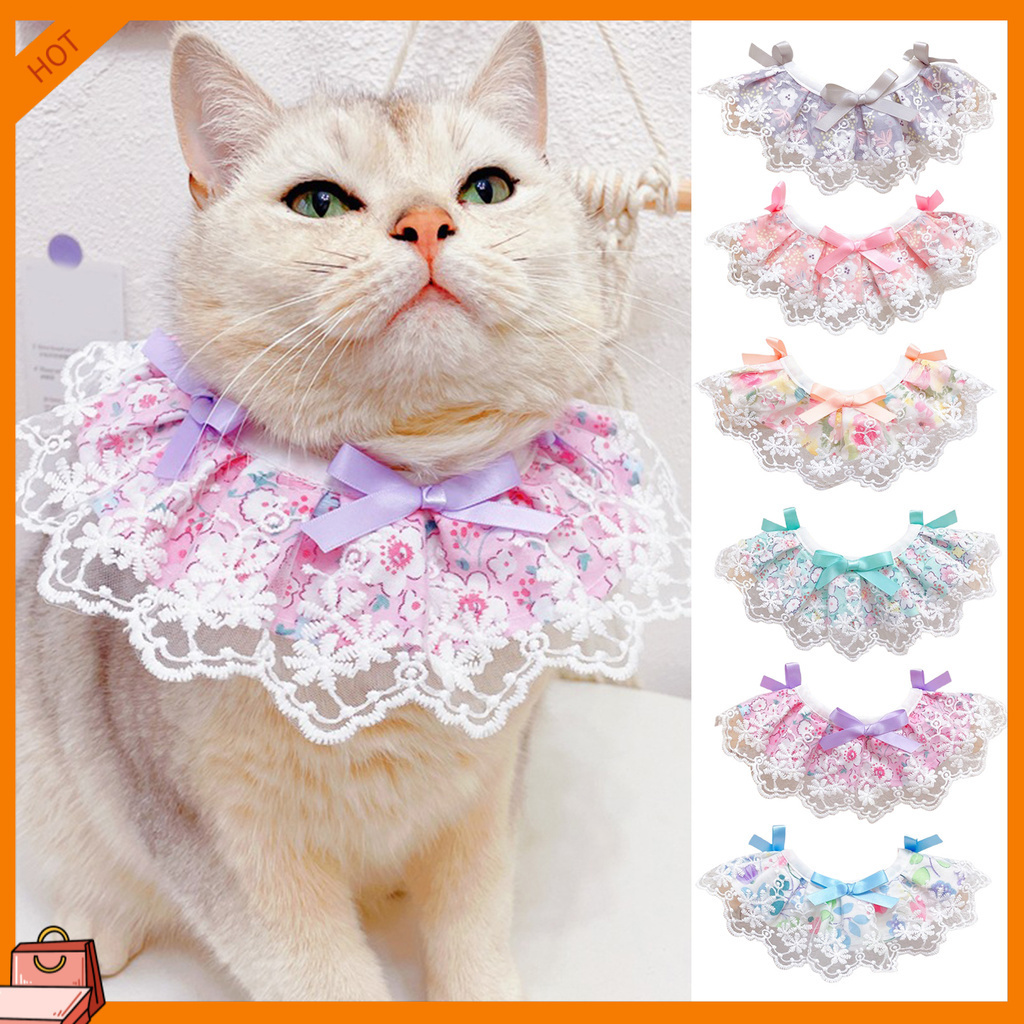 [EST] ผ้ากันเปื้อน ผ้าพันคอ แบบนิ่ม ประดับโบว์ พิมพ์ลายดอกไม้ สวยหรู สําหรับสัตว์เลี้ยง สุนัข แมว