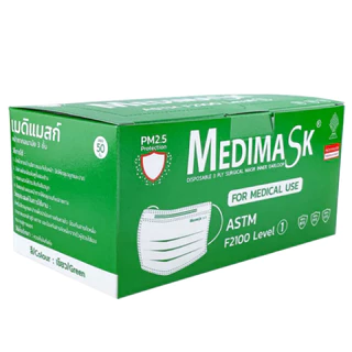 Medimask SK mask 50pcs (green) หน้ากากอนามัย เกรดการแพทย์ ใช้ในโรงพยาบาล 3ชั้น 50ชิ้น