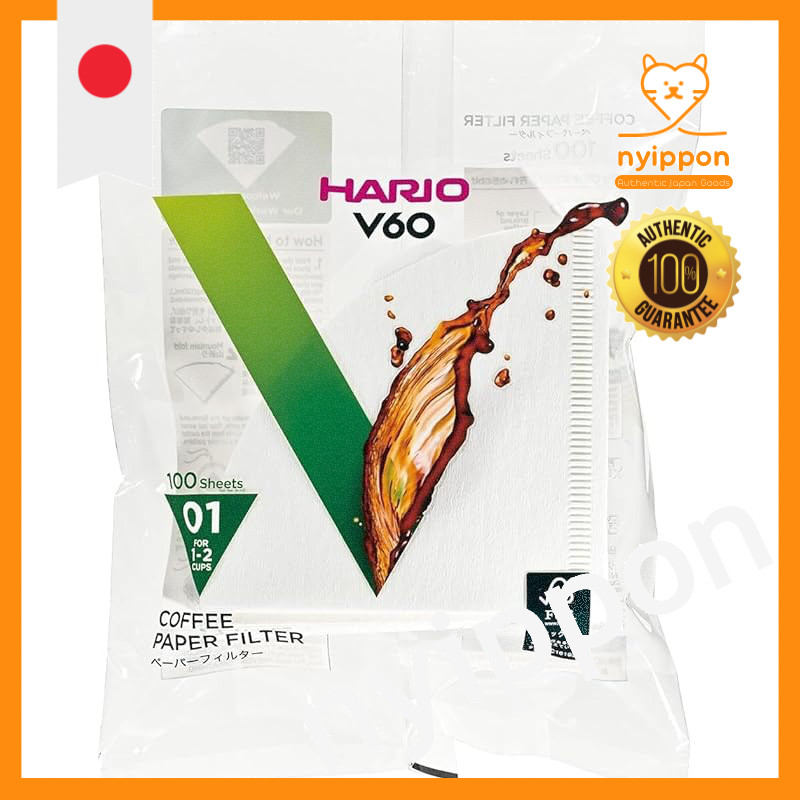 HARIO V60 Paper Filter 01W White for 1-2 Cups, 100 Sheets, Made in Japan, VCF-01-100W