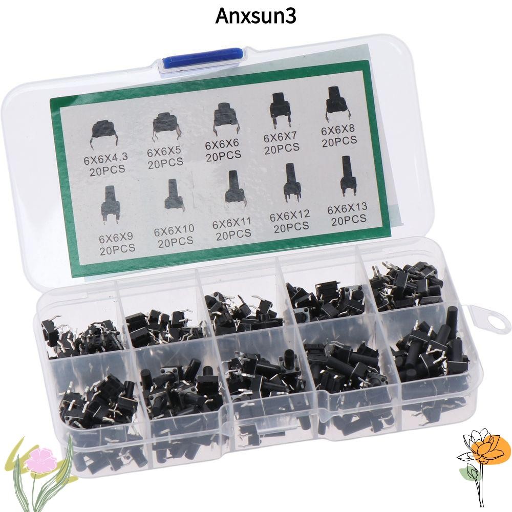 Anxsun3 200 ชิ้น Micro Momentary Switch, Mini 6x6 มม.ปุ่มกดสัมผัส, ที่มีประโยชน์ 4 พินสวิทช์สัมผัส Breadboard Arduino PCB