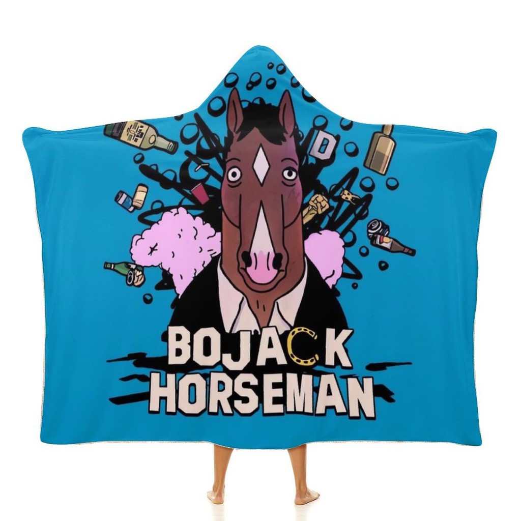 BoJack Horseman ผ้าห่มมีฮู้ด 150x130 ซม. - อุ่นนุ่มสําหรับเด็ก/ผู้ใหญ่