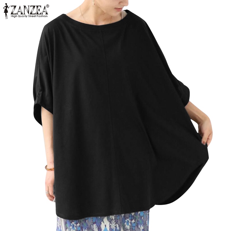 Zanzea เสื้อยืด คอกลม แขนห้าส่วน ผ้าถัก ลําลอง สไตล์เกาหลี สําหรับผู้หญิง