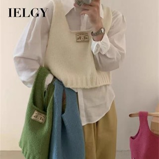 Ielgy เสื้อกั๊กถัก ลดอายุ สีแคนดี้ เข้ากับทุกการแต่งกาย สไตล์เกาหลี สําหรับผู้หญิง