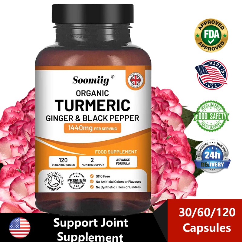 สารสกัดจากขมิ้นชัน สมุนไพร ขมิ้น Turmeric Curcumin with BioPerine 1440mg ข้อต่อตามธรรมชาติและการสนับสนุนการอักเสบที่ดีต่อสุขภาพ