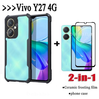 2in1 Vivo Y27 Y 27 Y2 7 4G เคสแข็ง แบบใส กันกระแทก และกระจกนิรภัยกันรอยหน้าจอ