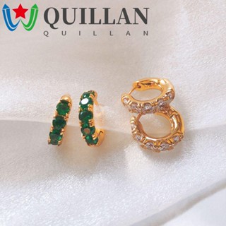 Quillan ต่างหูห่วง ประดับเพทาย พลอยเทียม สีพื้น สไตล์เกาหลี สําหรับผู้หญิง