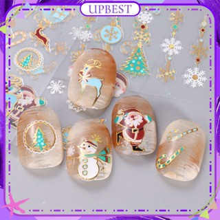 ♕ Christmas Nail Art ฟอยล์สีทองสติกเกอร์ติดเล็บ Santa Claus Reindeer Gold Snowflake สติ๊กเกอร์ธีมคริสต์มาสตกแต่งเล็บเครื่องมือแต่งเล็บสำหรับร้านเล็บ 12 แบบ UPBEST