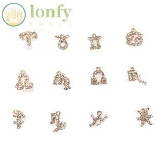 Lonfy จี้ป้ายราศี โลหะผสม สีทอง 24 ชิ้น สําหรับสร้อยคอ ต่างหู