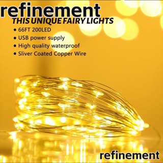 Refinement สายไฟหิ่งห้อย LED 200 ดวง ยาว 66 ฟุต 8 โหมด สีเงิน เสียบ USB กันน้ํา สีขาวอบอุ่น พร้อมรีโมตคอนโทรล และตัวจับเวลา สําหรับตกแต่งปาร์ตี้ 2 แพ็ค