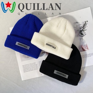 Quillan หมวกบีนนี่ถัก ผ้าวูล พิมพ์ลายตัวอักษร ให้ความอบอุ่น สีแคนดี้ เรียบง่าย สําหรับผู้หญิง และผู้ชาย