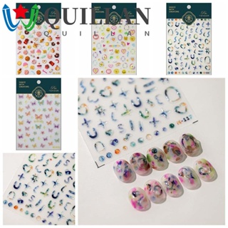 Quillan สติกเกอร์ติดเล็บเจลลี่ ลายการ์ตูนหมี หัวใจ หน้ายิ้ม ตลก รูปผีเสื้อ เค้ก ขนมหวาน เครื่องประดับทําเล็บ ผู้หญิง