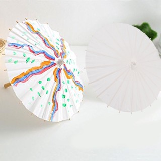 Family Shorage เด็กกระดาษ Parasol ไม้ไผ่และกระดาษสไตล์จีน Elegant สีขาว DIY ร่มกระดาษสำหรับตกแต่ง