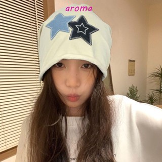 Aroma หมวกบีนนี่ แบบสวมหัว ปักลายดาว ดวงจันทร์ สไตล์อเมริกัน น้ําหนักเบา สําหรับผู้หญิง และผู้ชาย