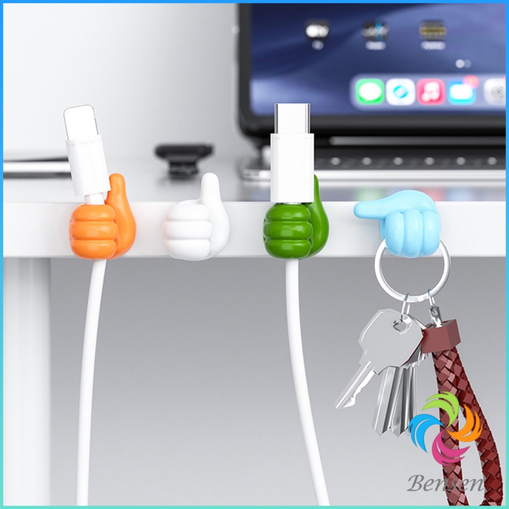 Bensen 10 pcs คลิปตะขอแขวนติดผนัง อเนกประสงค์ รูปนิ้วโป้ง  จัดส่งแบบคละสี Home Storage Hooks