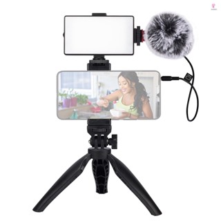 Compact Phone Vlogging Kit with Microphone and LED Light for Video Recording