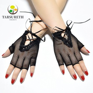 Tarsureth ถุงมือตาข่ายสั้น สีดํา สไตล์พังก์ร็อค โกธิค ดิสโก้ สําหรับผู้หญิง 2 คู่